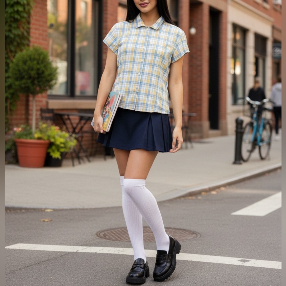 Vintage B. Moss Yellow & Blue Plaid Short Sleeve Button Up